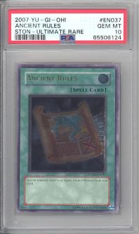 PSA 10 - Yu-Gi-Oh Card - STON-EN037 - ANCIENT RULES (ULTIMATE rare holo) GEM MINT