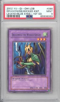 PSA 9 - Yu-Gi-Oh Card - LOB-086 - DRAGONESS THE WICKED KNIGHT *1st Edition* (rare) MINT
