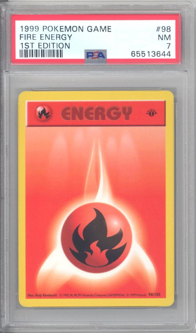 PSA 7 - Pokemon Card - Base 98/102 - FIRE ENERGY *1st Edition* NM