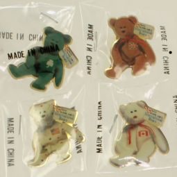 TY McDonald's Teenie Beanie Employee Pins - Set of 4 International Bears (Maple, Glory, Erin & Brit.