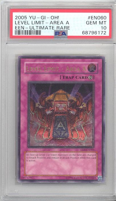 PSA 10 - Yu-Gi-Oh Card - EEN-EN060 - LEVEL LIMIT - AREA B (ultimate rare holo) - GEM MINT PSA 10 - Yu-Gi-Oh Card - EEN-EN060 - LEVEL LIMIT - AREA B (ultimate rare holo) - GEM MINT