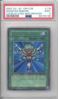 PSA 9 - Yu-Gi-Oh Card - LOB-118 - MONSTER REBORN (ultra rare holo) - MINT