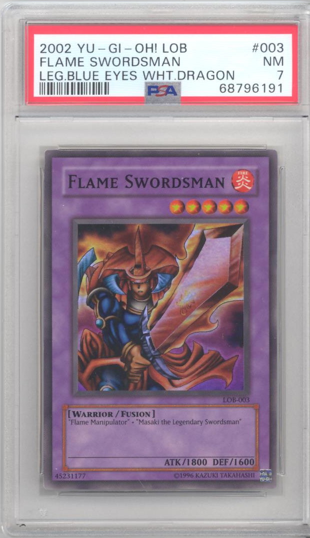 PSA 7 - Yu-Gi-Oh Card - LOB-003 - FLAME SWORDSMAN (super rare holo) - NM