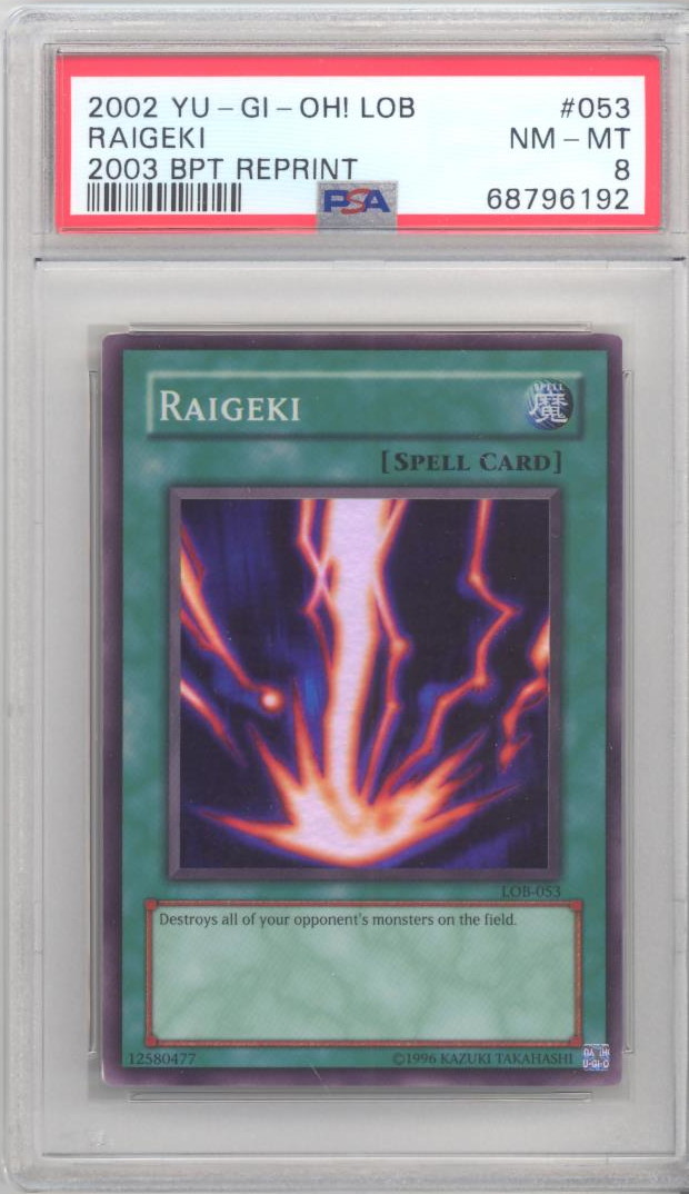 PSA 8 YuGiOh Card LOB053 RAIGEKI (super rare holo) NMMT Toys