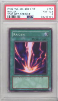 PSA 8 - Yu-Gi-Oh Card - LOB-053 - RAIGEKI (super rare holo) - NM-MT