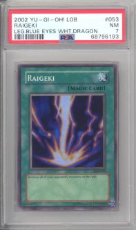 PSA 7 - Yu-Gi-Oh Card - LOB-053 - RAIGEKI (super rare holo) - NM