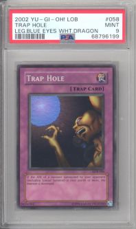 PSA 9 - Yu-Gi-Oh Card - LOB-058 - TRAP HOLE (super rare holo) - MINT