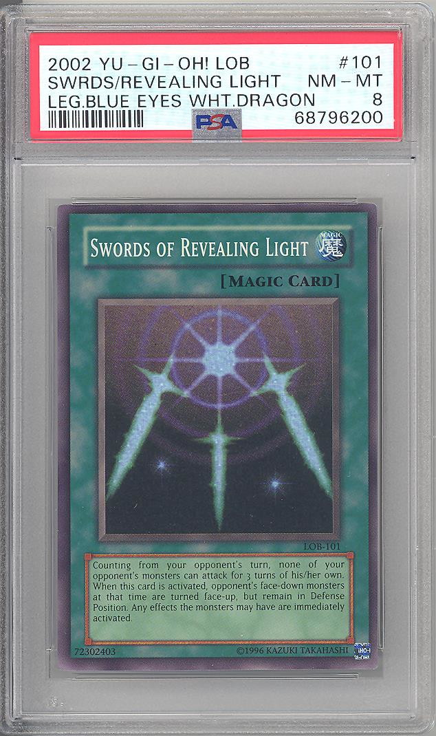 PSA 8 - Yu-Gi-Oh Card - LOB-101 - SWORDS of REVEALING LIGHT (super rare holo) - NM-MT