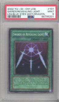 PSA 9 - Yu-Gi-Oh Card - LOB-101 - SWORDS of REVEALING LIGHT (super rare holo) - MINT