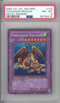 PSA 8 - Yu-Gi-Oh Card - MRD-143 - THOUSAND DRAGON (secret rare holo) - NM-MT