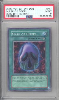PSA 9 - Yu-Gi-Oh Card - LON-017 - MASK OF DISPEL (super rare holo) - MINT