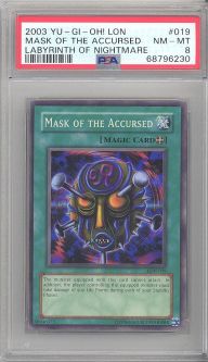 PSA 8 - Yu-Gi-Oh Card - LON-019 - MASK OF THE ACCURSED (super rare holo) - NM-MT