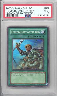 PSA 9 - Yu-Gi-Oh Card - LOD-028 - REINFORCEMENT OF THE ARMY (super rare holo) - MINT