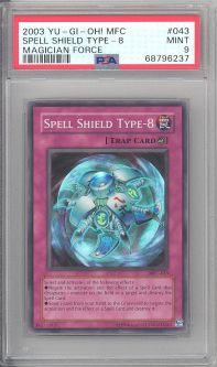 PSA 9 - Yu-Gi-Oh Card - MFC-043 - SPELL SHIELD TYPE-8 (super rare holo) - MINT PSA 9 - Yu-Gi-Oh Card - MFC-043 - SPELL SHIELD TYPE-8 (super rare holo) - MINT