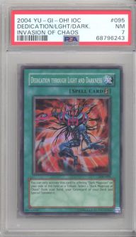 PSA 7 - Yu-Gi-Oh Card - IOC-095 - DEDICATION THROUGH LIGHT & DARKNESS (super rare holo) - NM