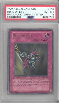 PSA 8 - Yu-Gi-Oh Card - PGD-105 - ROPE OF LIFE  (ultra rare holo) *1st Edition* - NM-MT