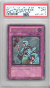 PSA 9 - Yu-Gi-Oh Card - SOD-EN060 - HALLOWED LIFE BARRIER (ultimate rare holo) *1st edition* - MINT