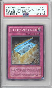 PSA 8 - Yu-Gi-Oh Card - AST-101 - THE FIRST SARCOPHAGUS (super rare holo) - NM-MT