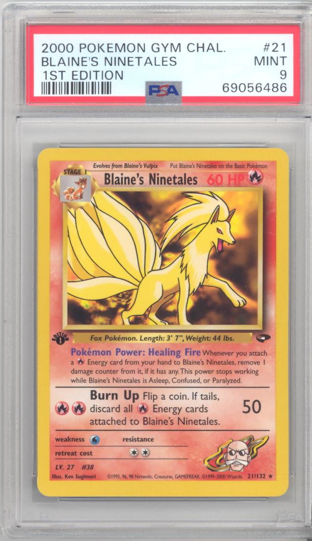 PSA 9 - Pokemon Card - Gym Challenge 21/132 - BLAINE'S NINETALES (rare)  *1st Edition* - MINT