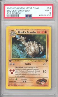 PSA 9 - Pokemon Card - Gym Challenge 34/132 - BROCK'S GRAVELER (uncommon) *1st Edition* - MINT