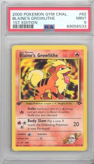 PSA 9 - Pokemon Card - Gym Challenge 62/132 - BLAINE'S GROWLITHE (common) *1st Edition* - MINT