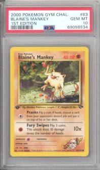 PSA 10 - Pokemon Card - Gym Challenge 63/132 - BLAINE'S MANKEY (common) *1st Edition* - GEM MINT