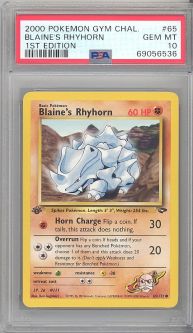 PSA 10 - Pokemon Card - Gym Challenge 65/132 - BLAINE'S RHYHORN (common) *1st Edition* - GEM MINT