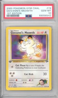 PSA 10 - Pokemon Card - Gym Challenge 74/132 - GIOVANNI'S MEOWTH (common) *1st Edition* - GEM MINT