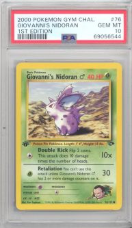 PSA 10 - Pokemon Card - Gym Challenge 76/132 - GIOVANNI'S NIDORAN M (common) *1st Edition* - GEM MIN