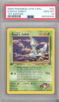 PSA 10 - Pokemon Card - Gym Challenge 83/132 - KOGA'S ZUBAT (common) *1st Edition* - GEM MINT PSA 10 - Pokemon Card - Gym Challenge 83/132 - KOGA'S ZUBAT (common) *1st Edition* - GEM MINT