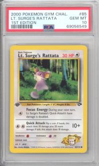 PSA 10 - Pokemon Card - Gym Challenge 85/132 - LT. SURGE'S RATTATA (common) *1st Edition* - GEM MINT