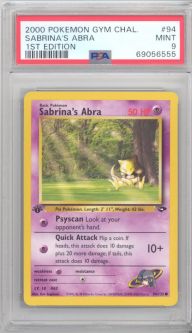 PSA 9 - Pokemon Card - Gym Challenge 94/132 - SABRINA'S ABRA (common) *1st Edition* - MINT