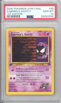 PSA 10 - Pokemon Card - Gym Challenge 96/132 - SABRINA'S GASTLY (common) *1st Edition* - GEM MINT
