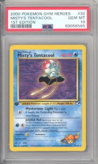 PSA 10 - Pokemon Card - Gym Heroes 32/132 - MISTY'S TENTACOOL (rare) *1st Edition* - GEM MINT