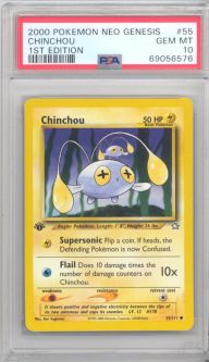 PSA 10 - Pokemon Card - Neo Genesis 55/111 - CHINCHOU (common) *1st Edition* - GEM MINT