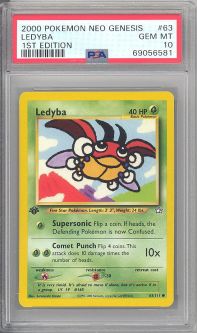 PSA 10 - Pokemon Card - Neo Genesis 63/111 - LEDYBA (common) *1st Edition* - GEM MINT