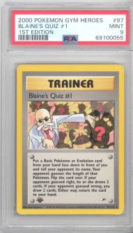PSA 9 - Pokemon Card - Gym Heroes 97/132 - BLAINE'S QUIZ #1 (rare) *1st Edition* - MINT PSA 9 - Pokemon Card - Gym Heroes 97/132 - BLAINE'S QUIZ #1 (rare) *1st Edition* - MINT