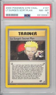 PSA 8 - Pokemon Card - Gym Challenge 107/132 - LT. SURGE'S SECRET PLAN (rare) - NM-MT