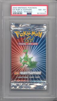 PSA 8 - Pokemon Cards - EX RUBY & SAPPHIRE - Booster Pack (9 cards) Sceptile Artwork - NM-MT PSA 8 - Pokemon Cards - EX RUBY & SAPPHIRE - Booster Pack (9 cards) Sceptile Artwork - NM-MT