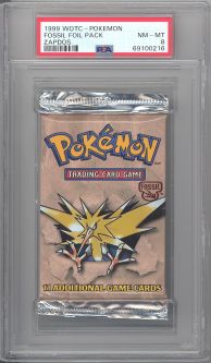 PSA 8 - Pokemon Cards - FOSSIL - Booster Pack - Zapdos Artwork - NM-MT