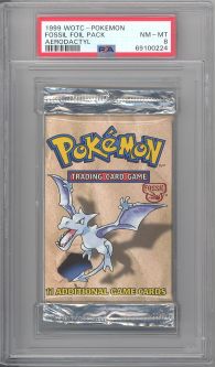 PSA 8 - Pokemon Cards - FOSSIL - Booster Pack - Aerodactyl Artwork - NM-MT