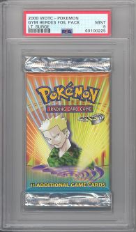 PSA 9 - Pokemon Cards - GYM HEROES - Booster Pack - Lt Surge Artwork - MINT