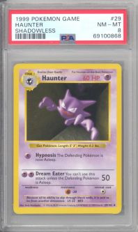 PSA 8 - Pokemon Card - Base 29/102 - HAUNTER (uncommon) *Shadowless* - NM-MT
