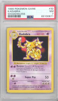PSA 7 - Pokemon Card - Base 32/102 - KADABRA (uncommon) *Shadowless* - NM