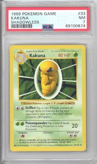 PSA 7 - Pokemon Card - Base 33/102 - KAKUNA (uncommon) *Shadowless* - NM