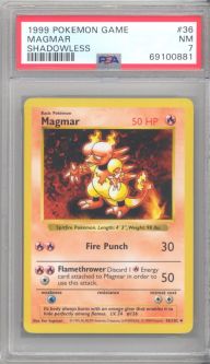 PSA 7 - Pokemon Card - Base 36/102 - MAGMAR (uncommon) *Shadowless* - NM
