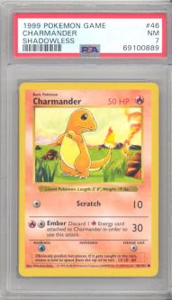 PSA 7 - Pokemon Card - Base 46/102 - CHARMANDER (common) *Shadowless* - NM
