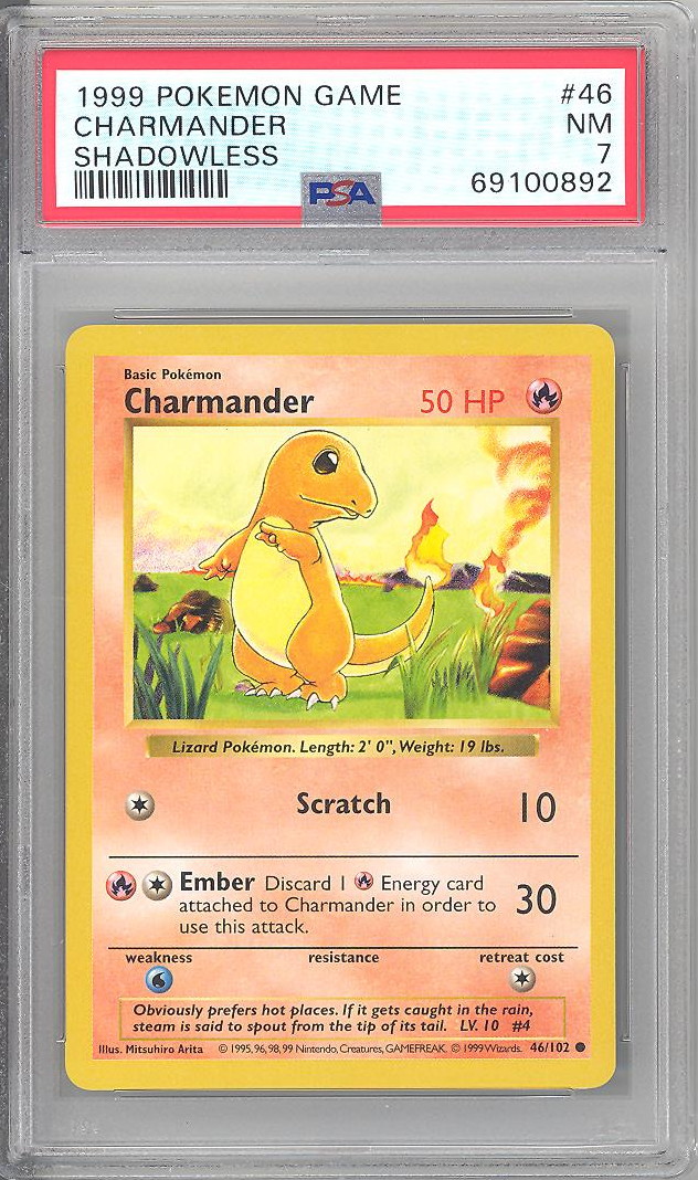 PSA 7 Pokemon Card Base 46/102 CHARMANDER *Shadowless