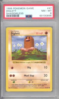 PSA 8 - Pokemon Card - Base 47/102 - DIGLETT (common) *Shadowless* - NM-MT