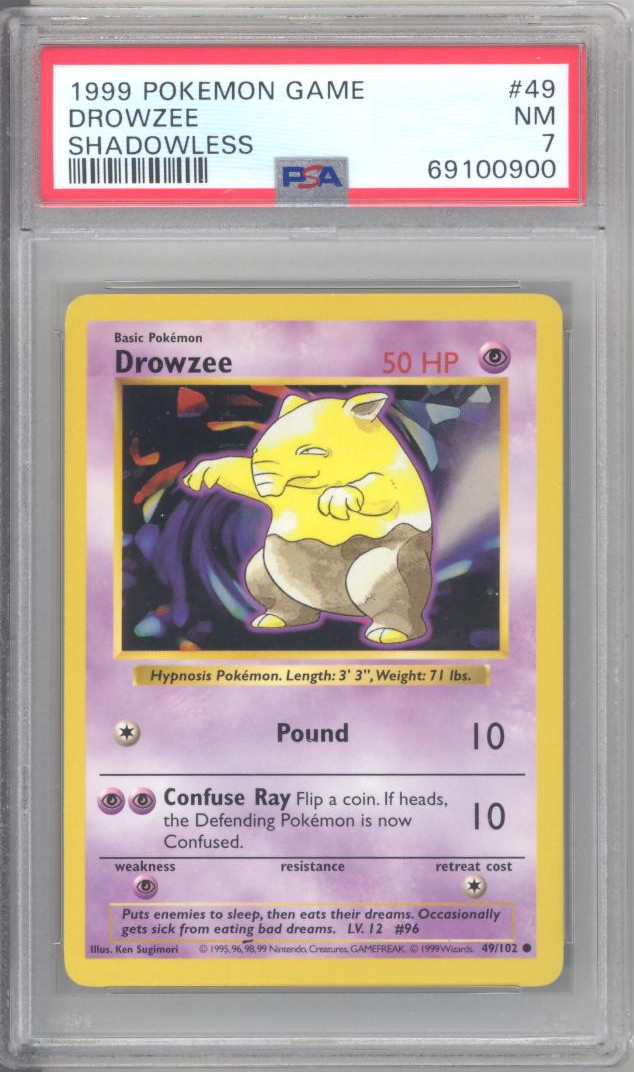 PSA 7 - Pokemon Card - Base 49/102 - DROWZEE (common) *Shadowless* - NM